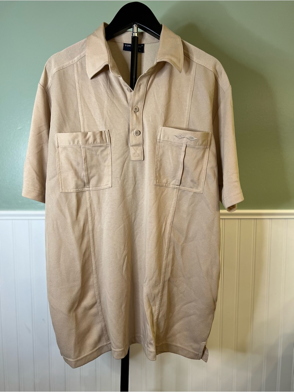 Tom Hagan Tan Short-Sleeve Polo with Dual Chest Pockets. Size L